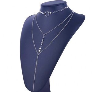 Silver 3 layer choker necklace